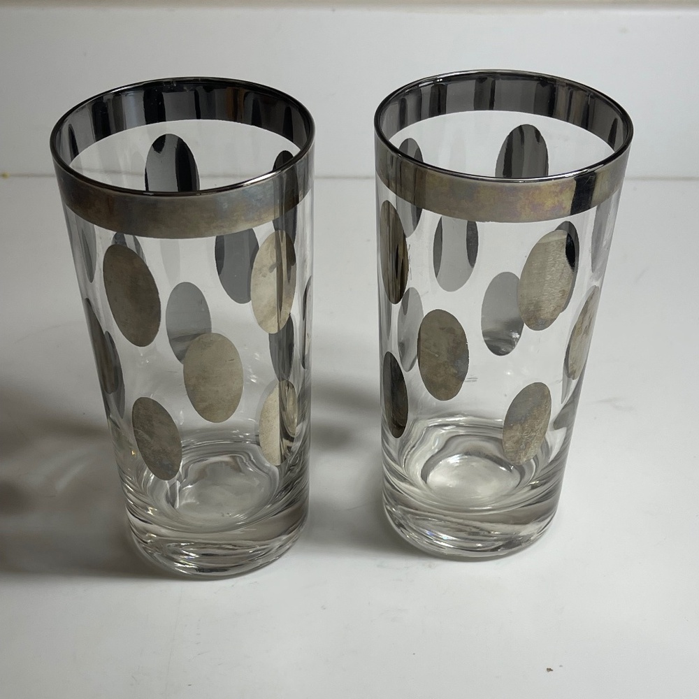 Dorothy Thorpe Vintage MCM Silver Polka Dot Glassware Set of 2